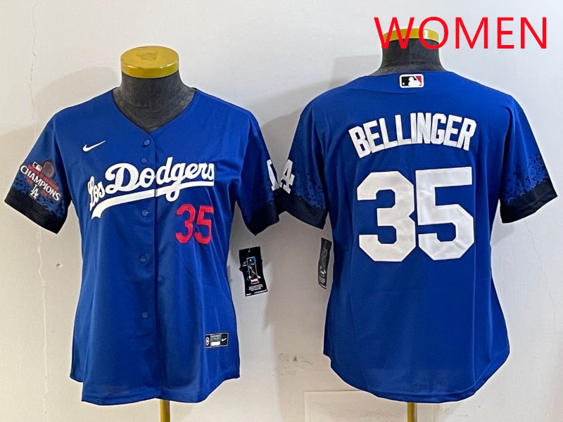 Women Los Angeles Dodgers 35 Bellinger Blue City Edition 2025 Nike MLB Jersey style 2